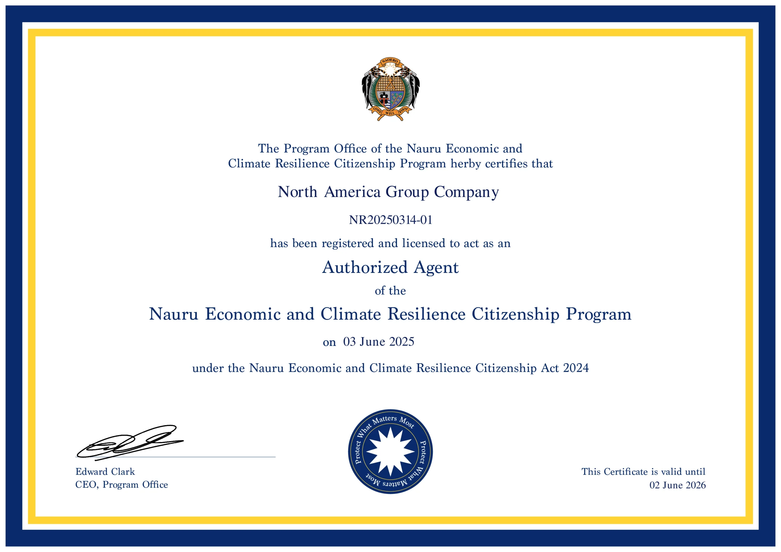 Registration Certificate - North America Group Company